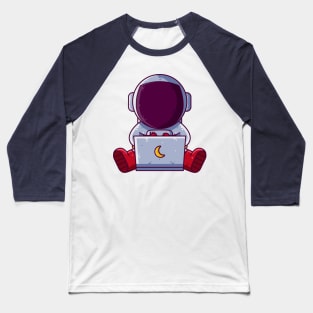 Cute Astronaut Working with Laptop Cartoon Baseball T-Shirt